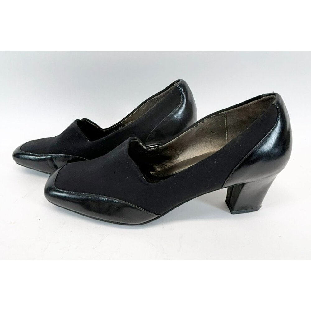 Naturalizer Black Leather Upper Heels Pumps Shoes Size 6.5 M Square Toe